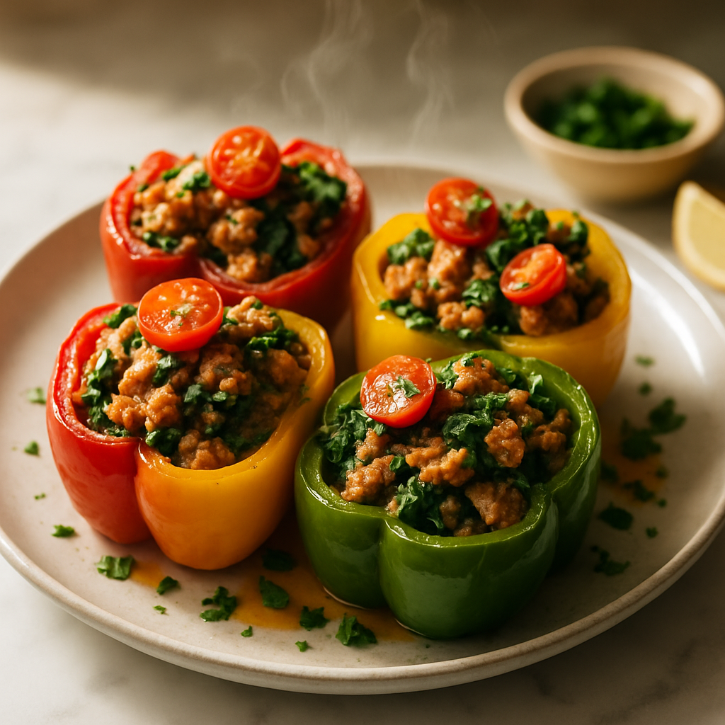 Turkey and Spinach Stuffed Bell Peppers