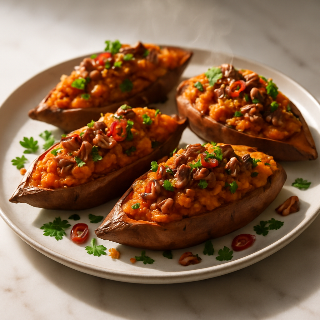 Twice Baked Sweet Potatoes with Pecans