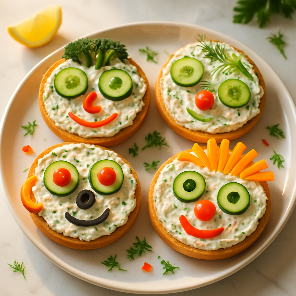 Veggie Cream Cheese Bagel Faces