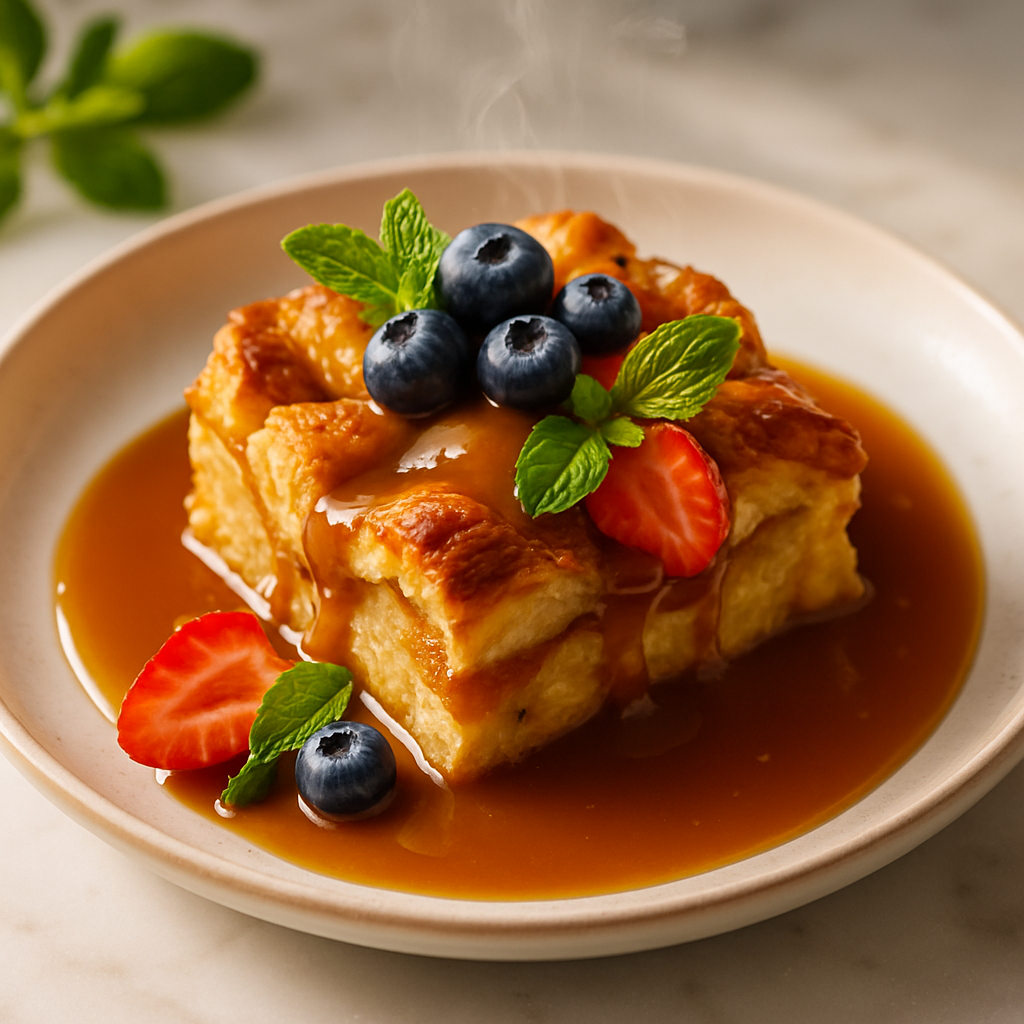 Viral Croissant Bread Pudding with Caramel Sauce