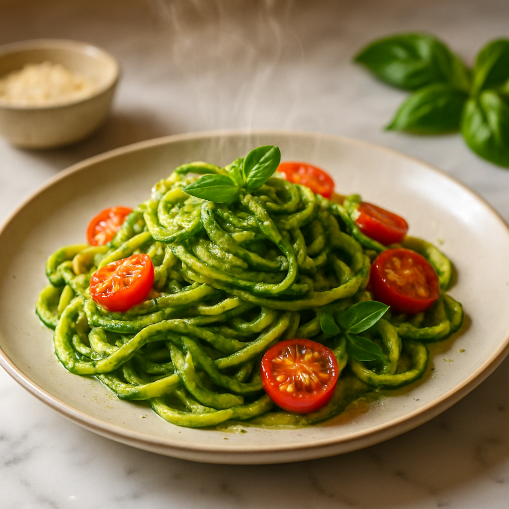Zucchini Noodle Pesto with Cherry Tomatoes