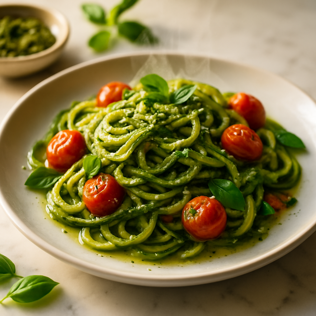 Zucchini Noodles with Pesto and Cherry Tomatoes